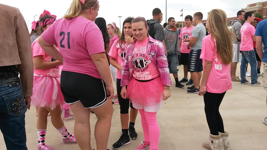 Students commemorate Breast Cancer Awareness Month and the Pink Out game by donning enthusiastic pink ensembles.