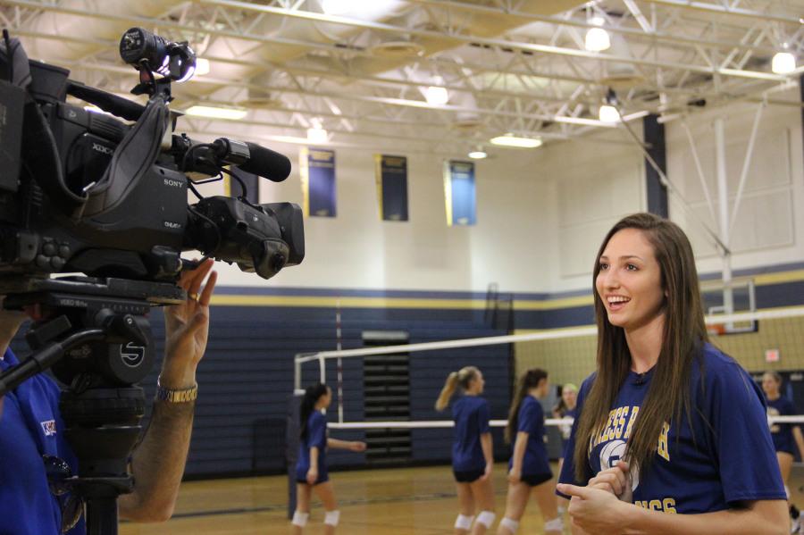 Varsity volleyball captain Shelley Fanning is interviewed by KHOU.