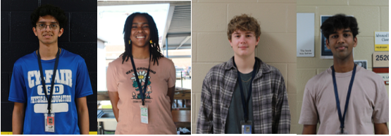 From left: seniors Varun Akondy, Valerie Edem, Benjamin Foley, Sahil Nawal. These four National Merit semi finalists were among the 50,000 semi finalists selected out of 1.97 million students across the nation.